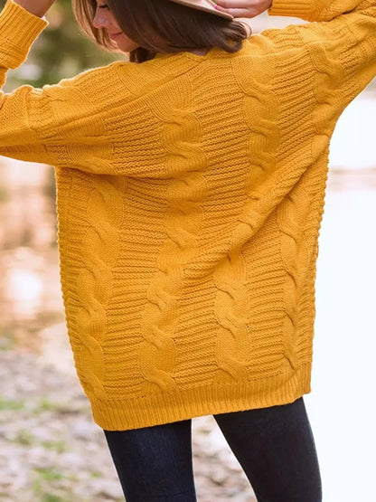 Cable-Knit Open Front Long Sleeve Cardigan - adritiX