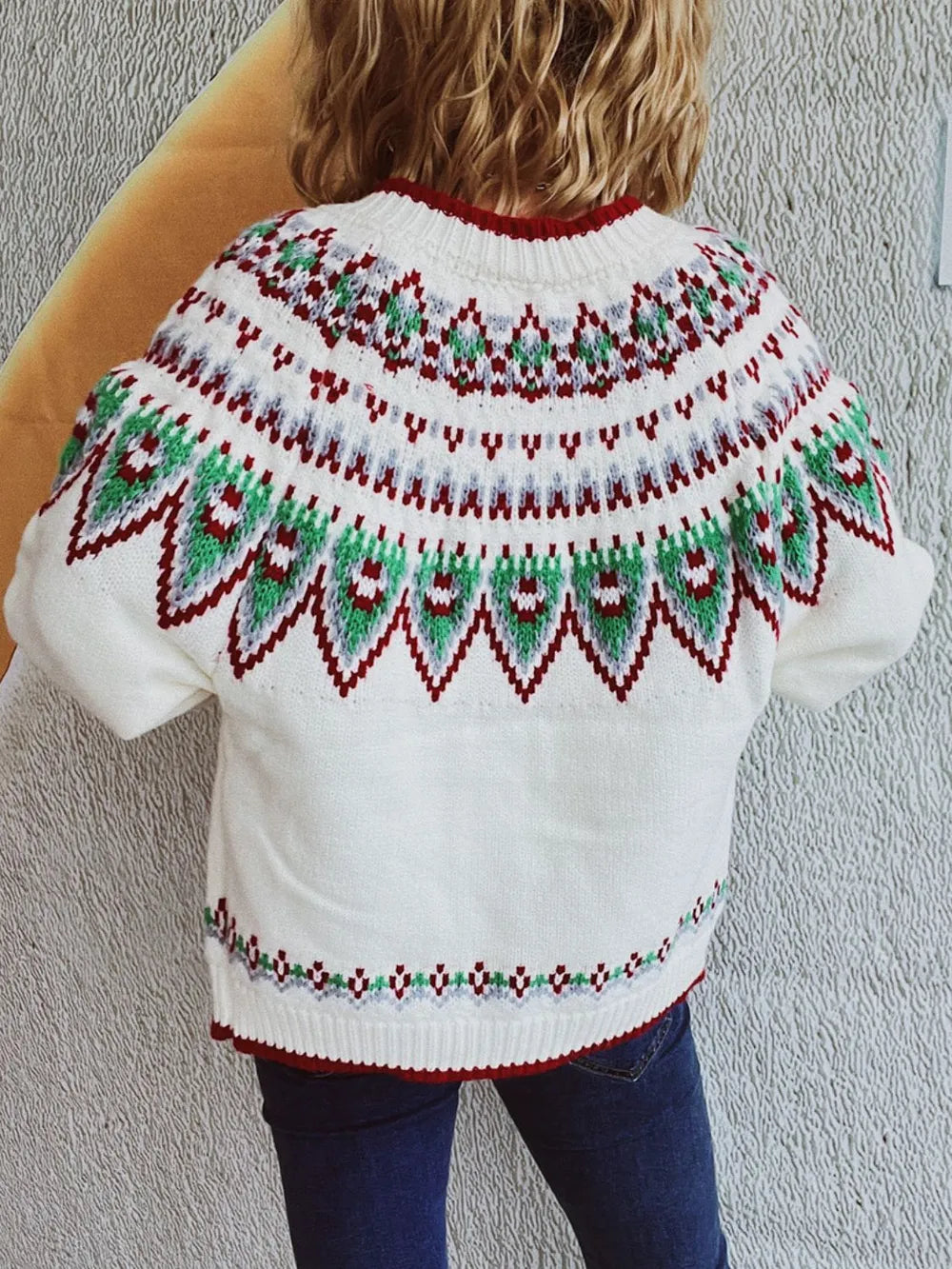 Contrast Geometric Round Neck Long Sleeve Cardigan - adritiX