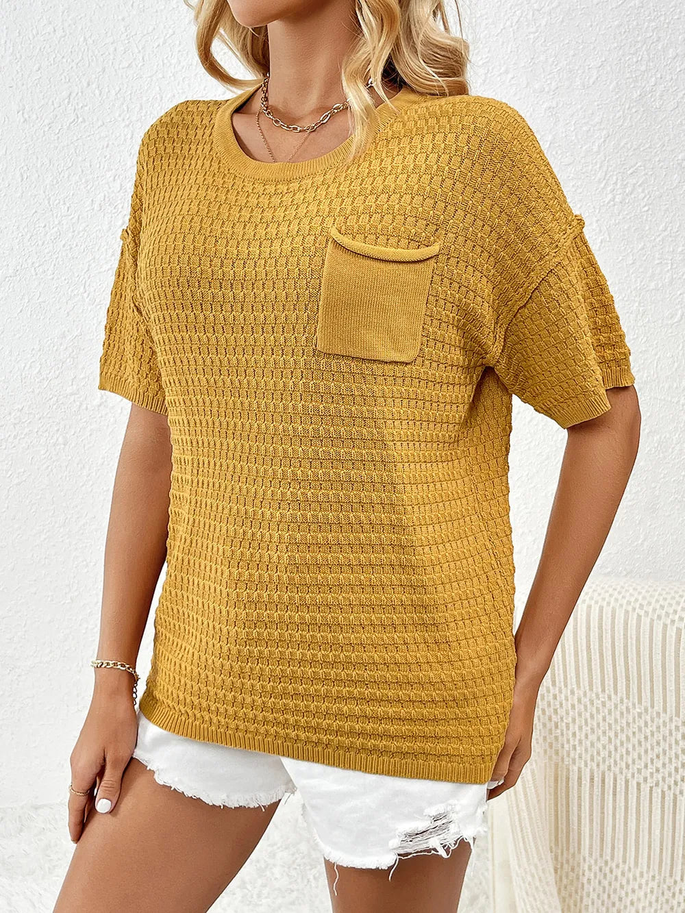 Round Neck Half Sleeve Knit Top - adritiX