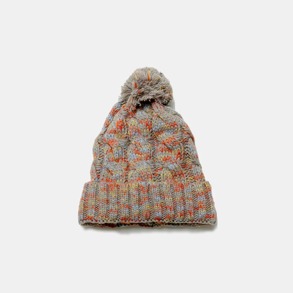 Contrast Cable-Knit Hat with Pompom - adritiX