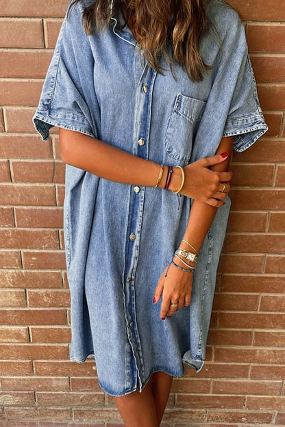 Oversized Button Down Denim Shirt Dress - adritiX