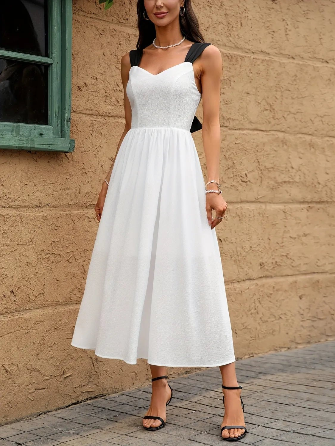 Sweetheart Neck Wide Strap Midi Dress - adritiX