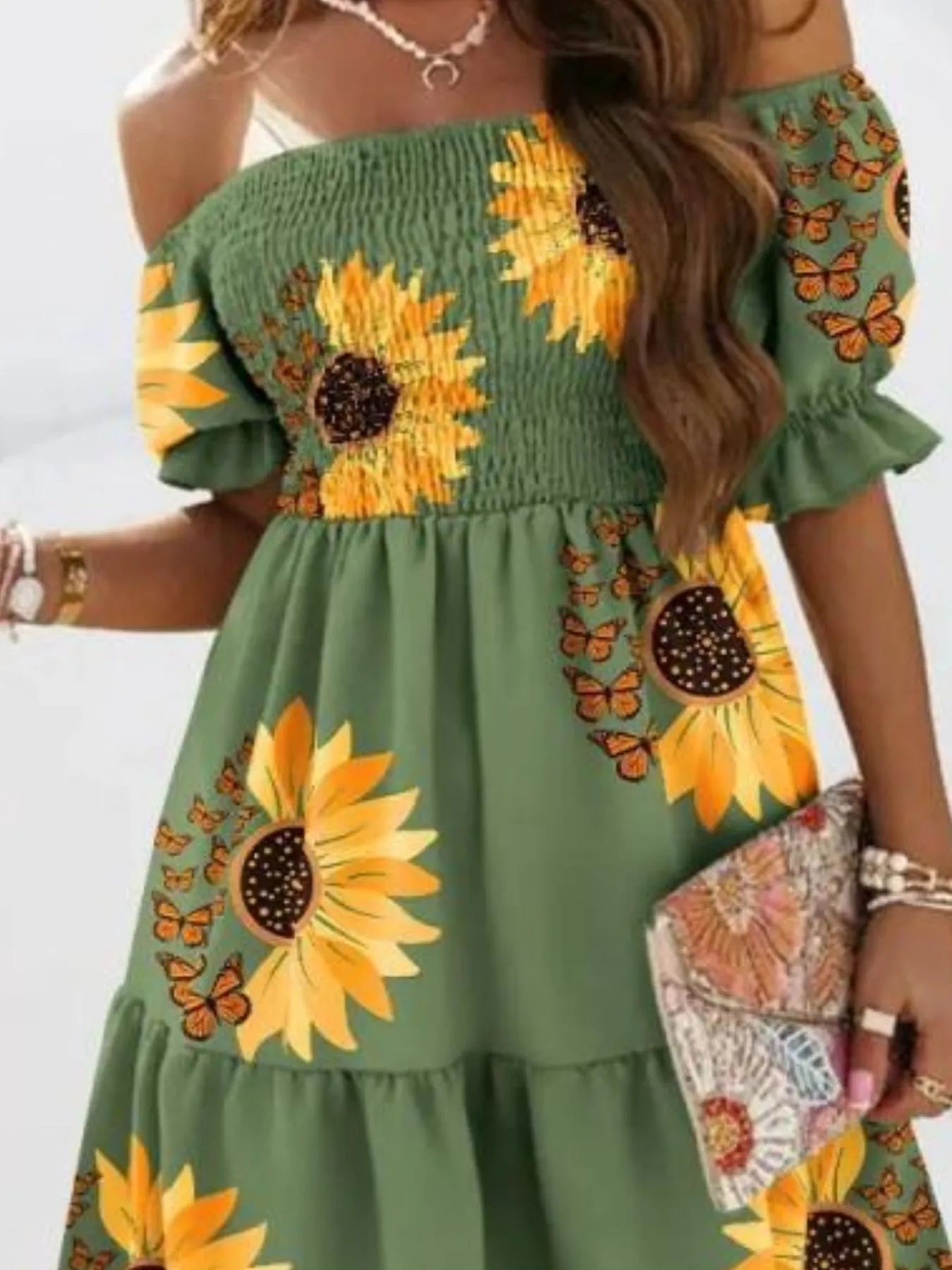 Off Shoulder Smocked Summer Dress - adritiX