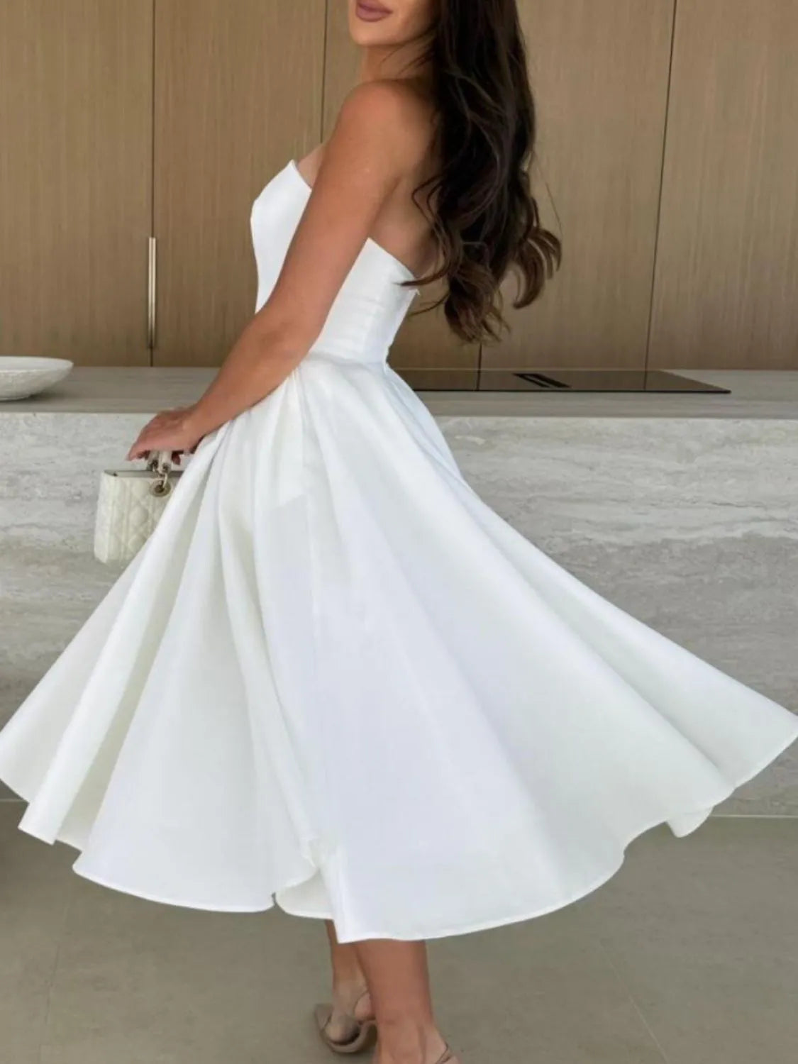 Elegant Solid Color Tube Midi Dress - adritiX