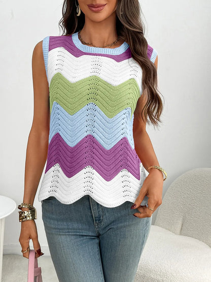 Color Block Round Neck Sweater Vest - adritiX