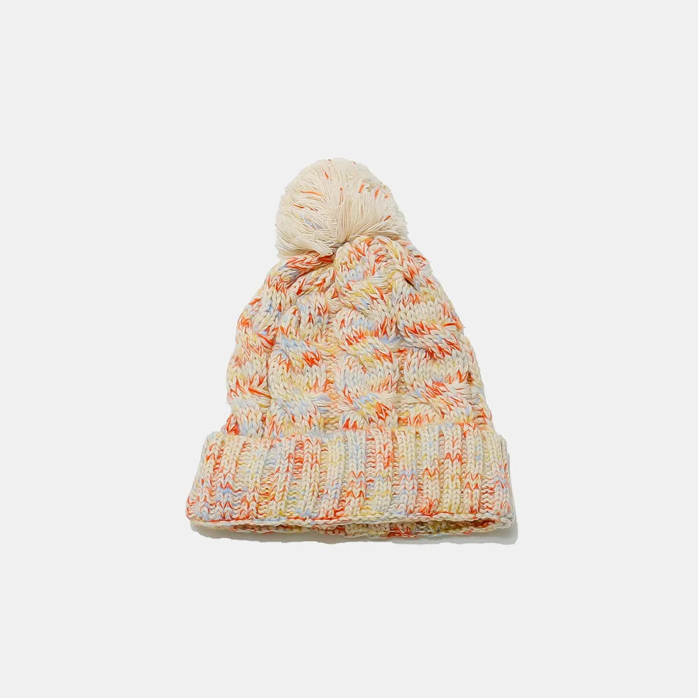 Contrast Cable-Knit Hat with Pompom - adritiX