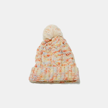 Contrast Cable-Knit Hat with Pompom - adritiX
