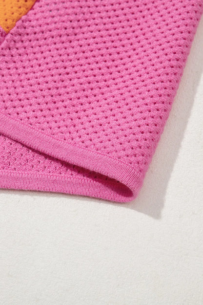 Color Block Eyelet Casual Knit Top - adritiX