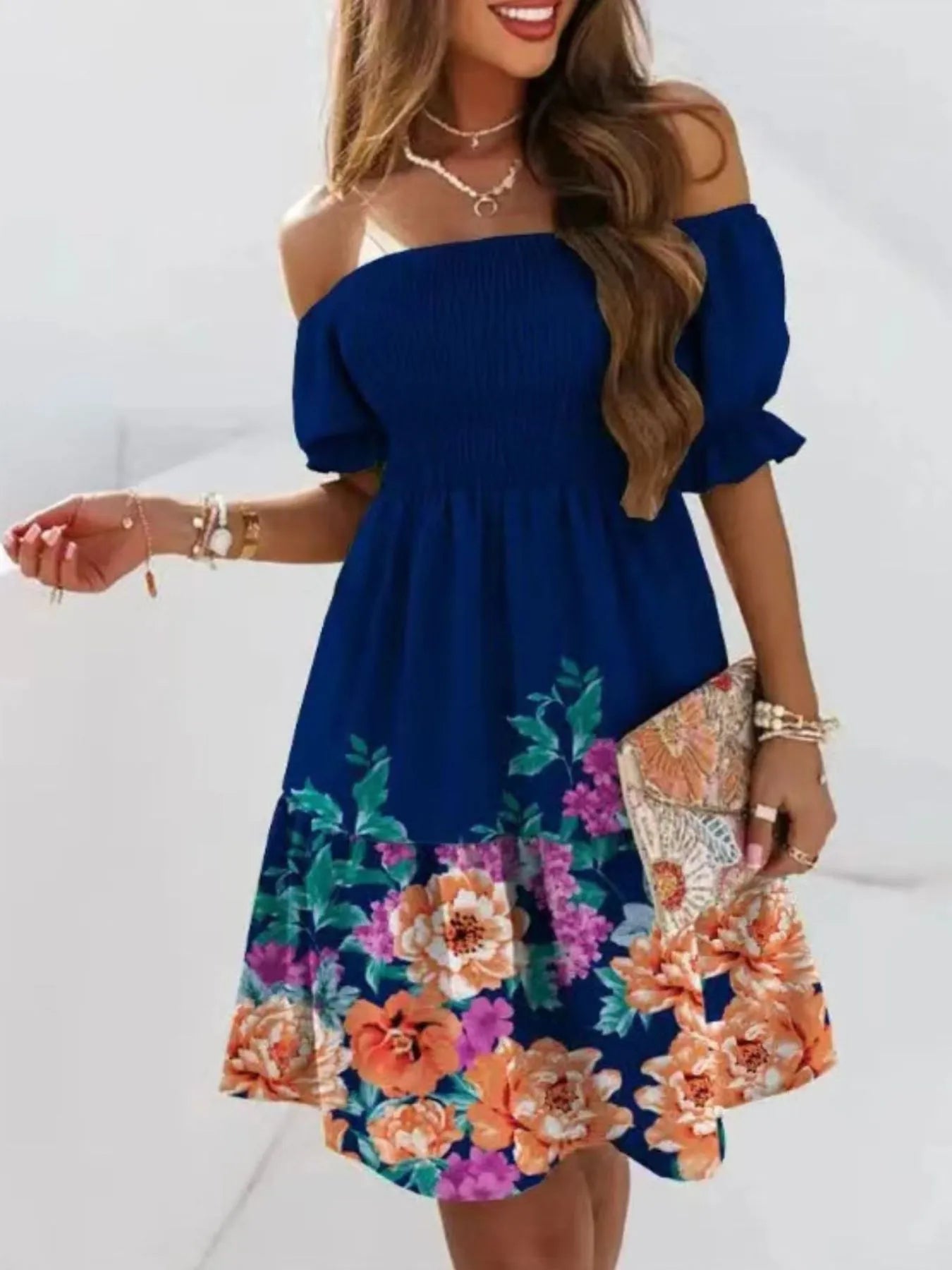 Off Shoulder Smocked Summer Dress - adritiX
