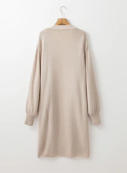Pocketed Open Front Long Sleeve Cardigan - adritiX