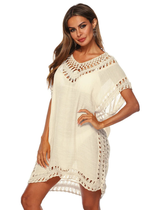 Bohemian Crochet Trim Beach Cover Up Dress - adritiX