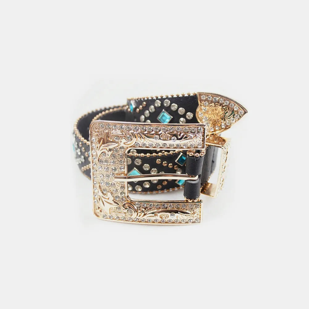 Rhinestone PU Leather Belt - adritiX