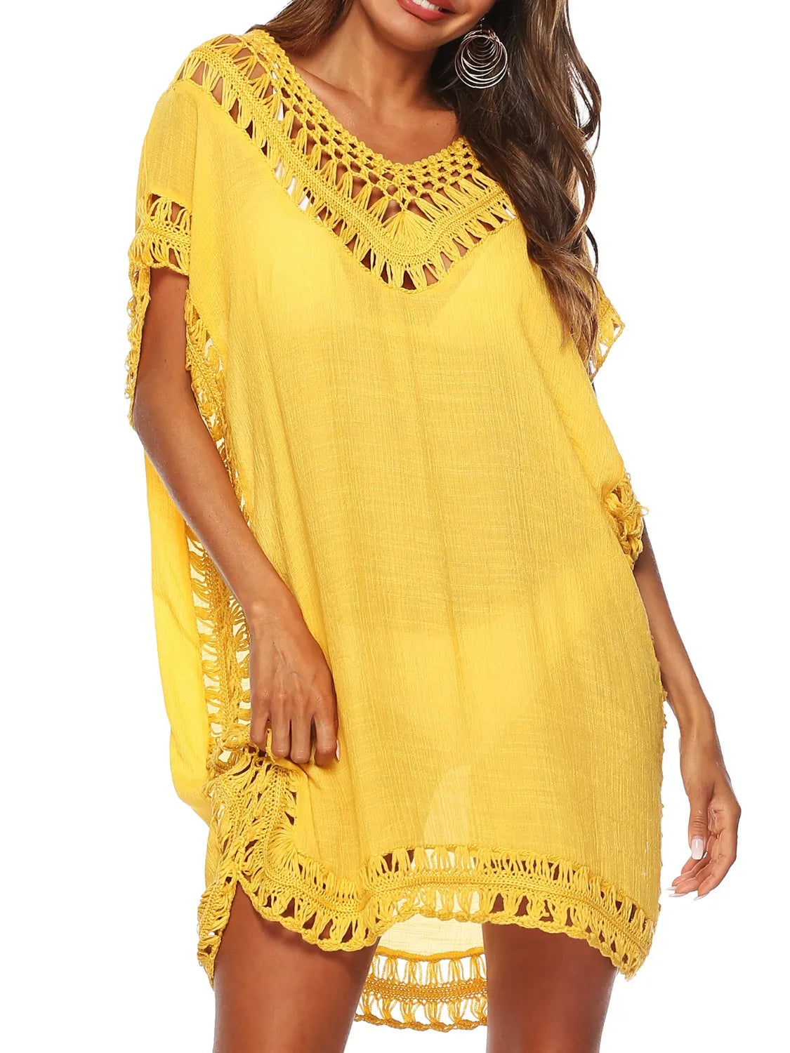 Bohemian Crochet Trim Beach Cover Up Dress - adritiX