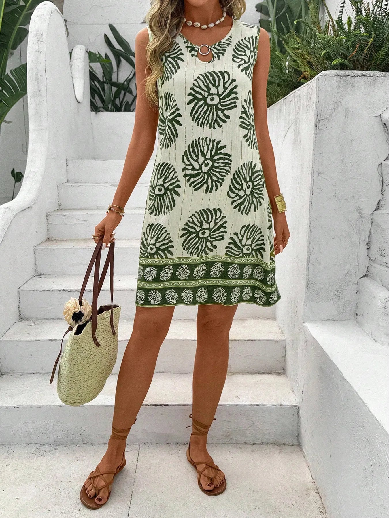 Floral Print Sleeveless Summer Mini Dress - adritiX