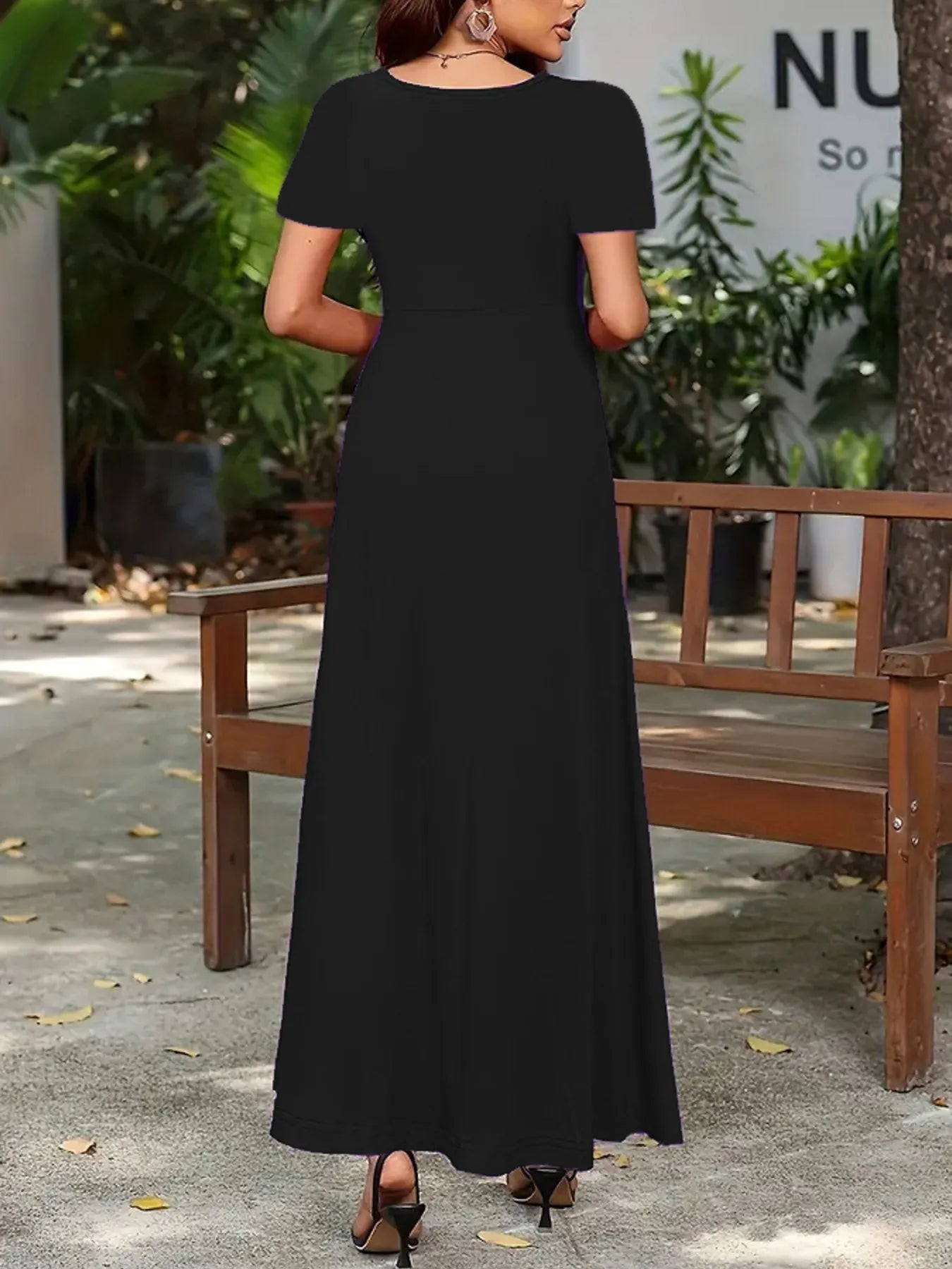 Full Size Round Neck Short Sleeve A-Line Maxi Dress Plus Size - adritiX