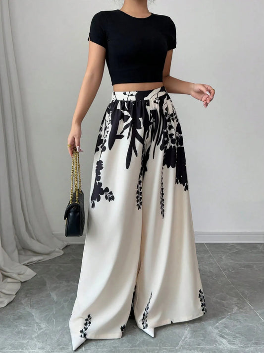 Printed Wide Leg Pants - adritiX