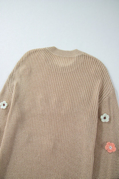 HELLO Flower Round Neck Long Sleeve Sweater - adritiX