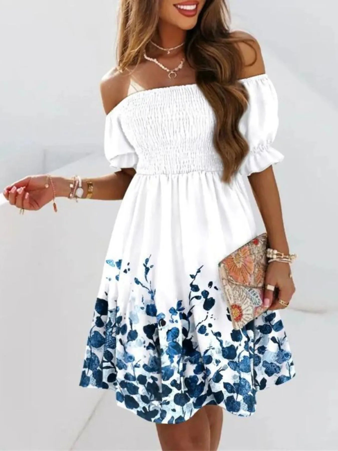 Off Shoulder Smocked Summer Dress - adritiX