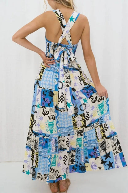 Printed Square Neck Wide Strap Maxi Dress - adritiX
