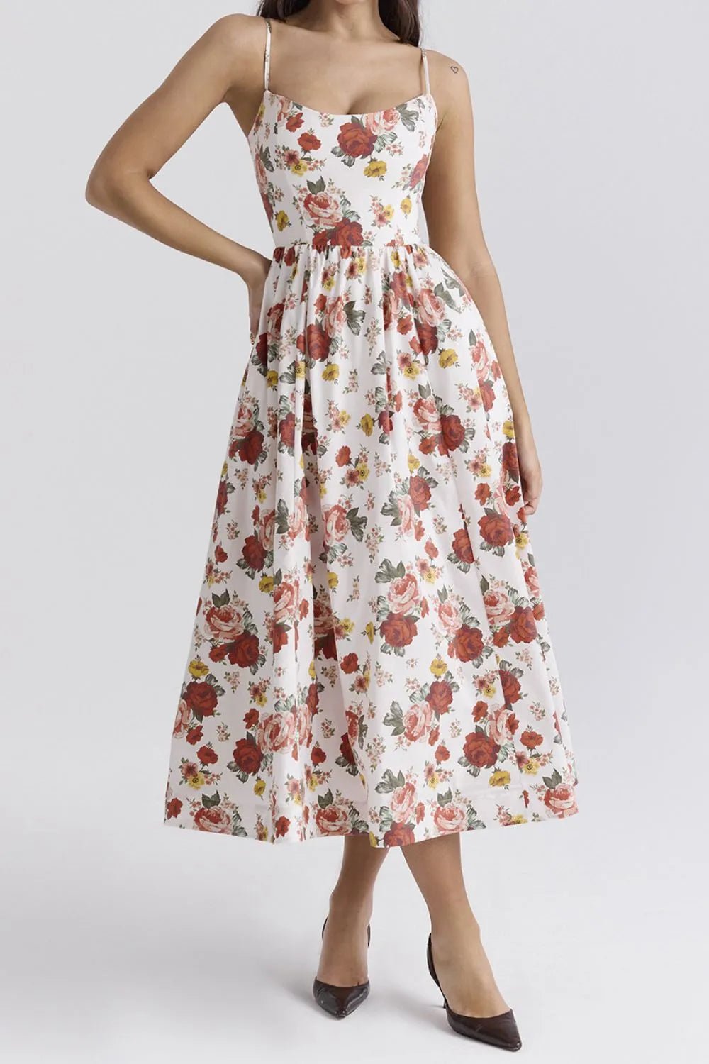 Floral Print Spaghetti Strap Midi Dress - adritiX