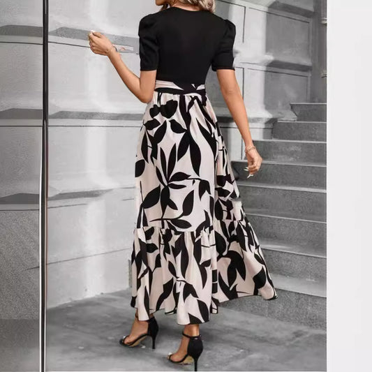 Floral Print Round Neck Exotic Vacation Style Elegant Dress - adritiX