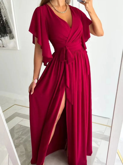 Flutter Sleeve Surplice Tie Waist Dress - adritiX