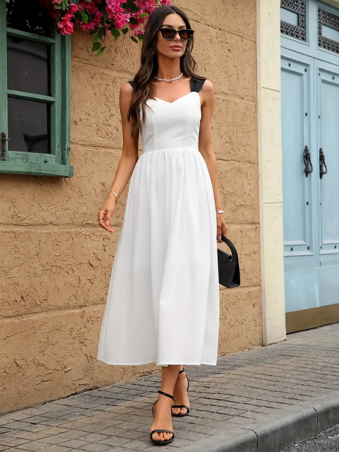Sweetheart Neck Wide Strap Midi Dress - adritiX