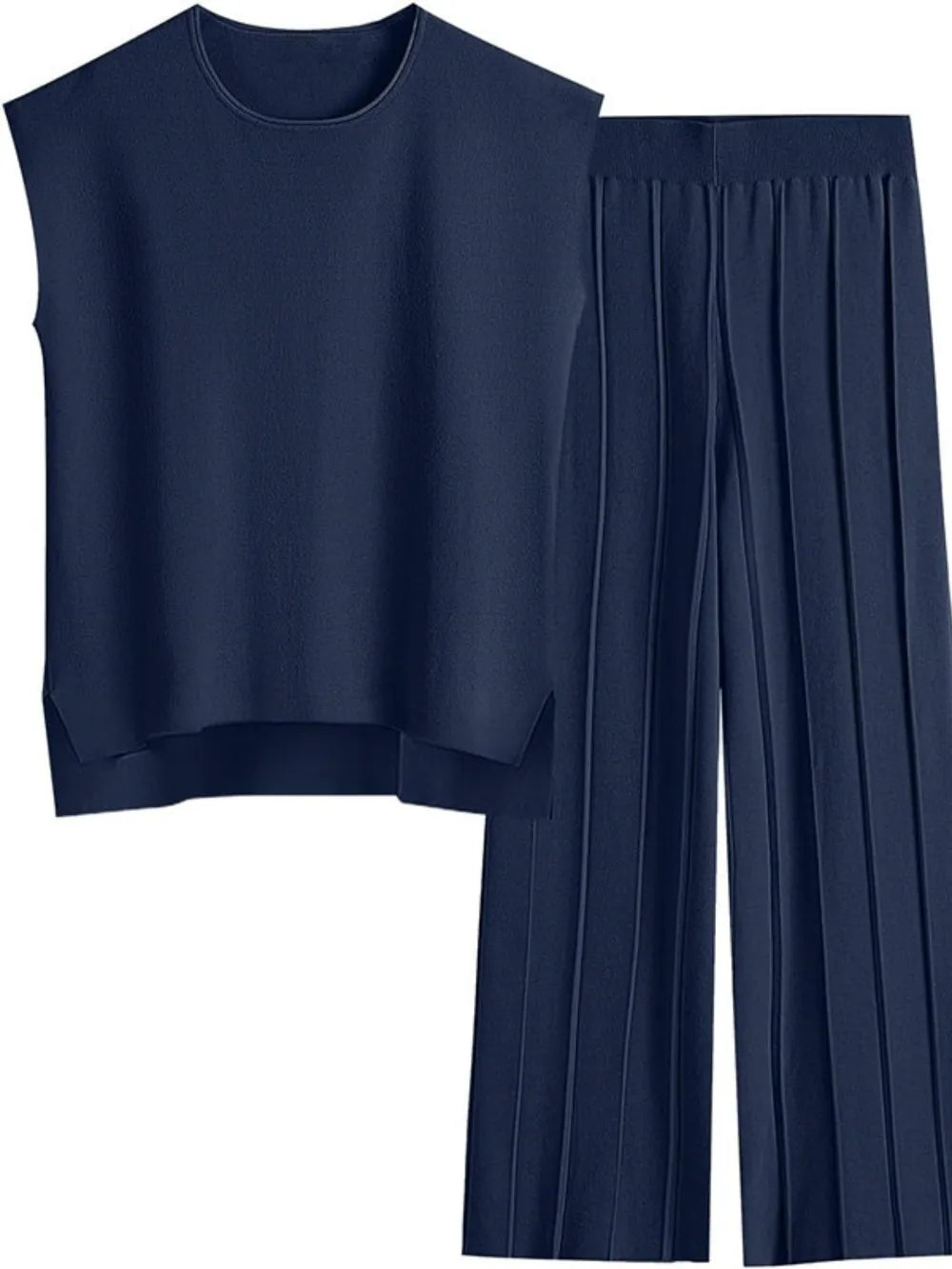 Round Neck Cap Sleeve Top and Pants Knit Set - adritiX
