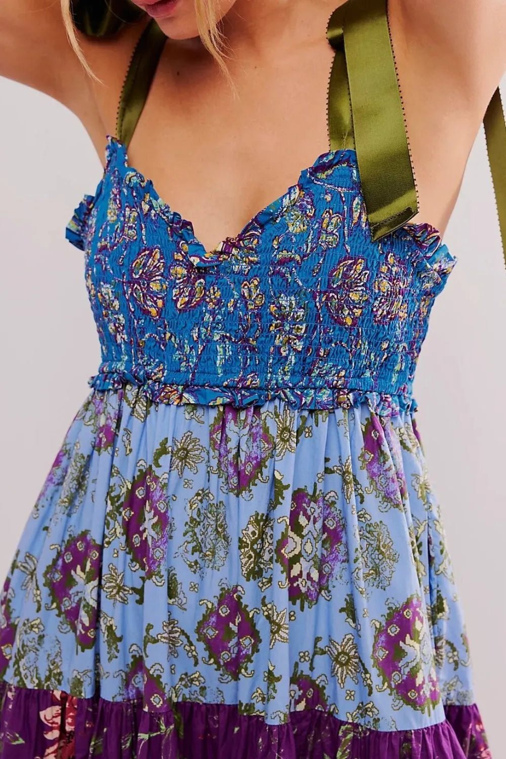 Floral Tiered Maxi Dress with Mixed Print Design - adritiX