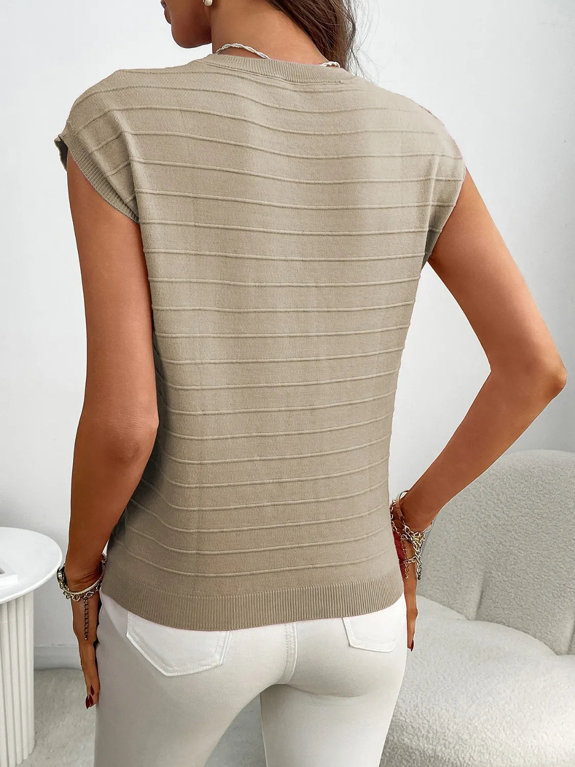 Round Neck Cap Sleeve Knit Top - adritiX