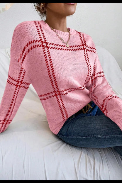 Contrast Round Neck Long Sleeve Sweater - adritiX