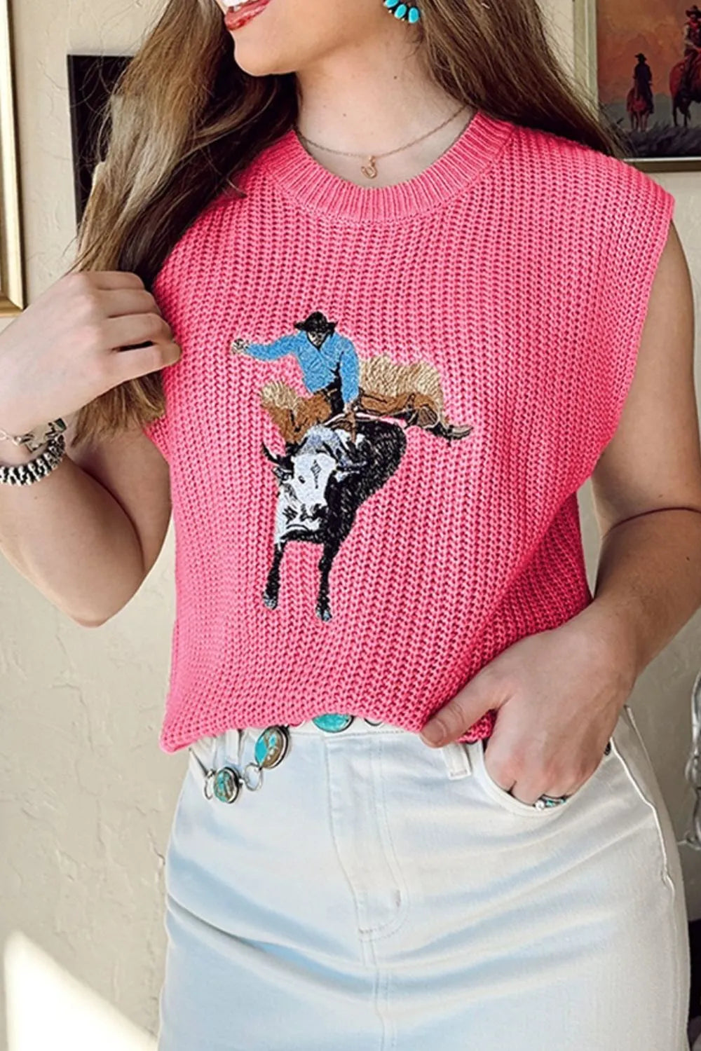 Graphic Round Neck Sweater Vest - adritiX
