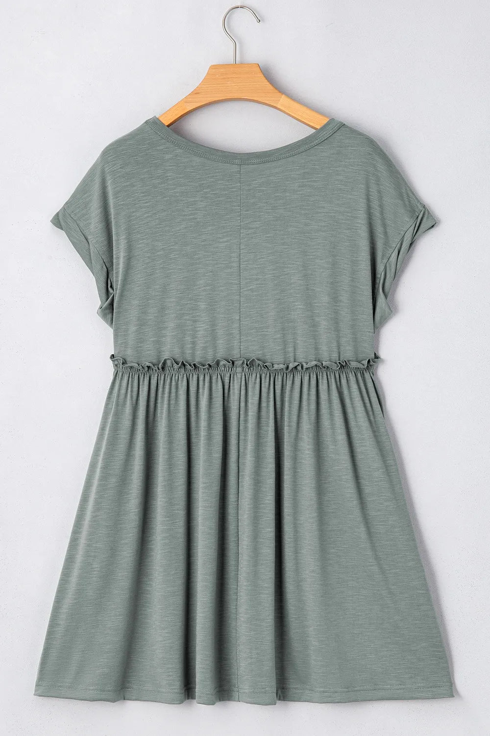 Frilled Gathered Seam Round Neck T Shirt Dress - adritiX