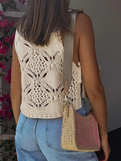 Crochet Hollow Out Sweater Vest - adritiX