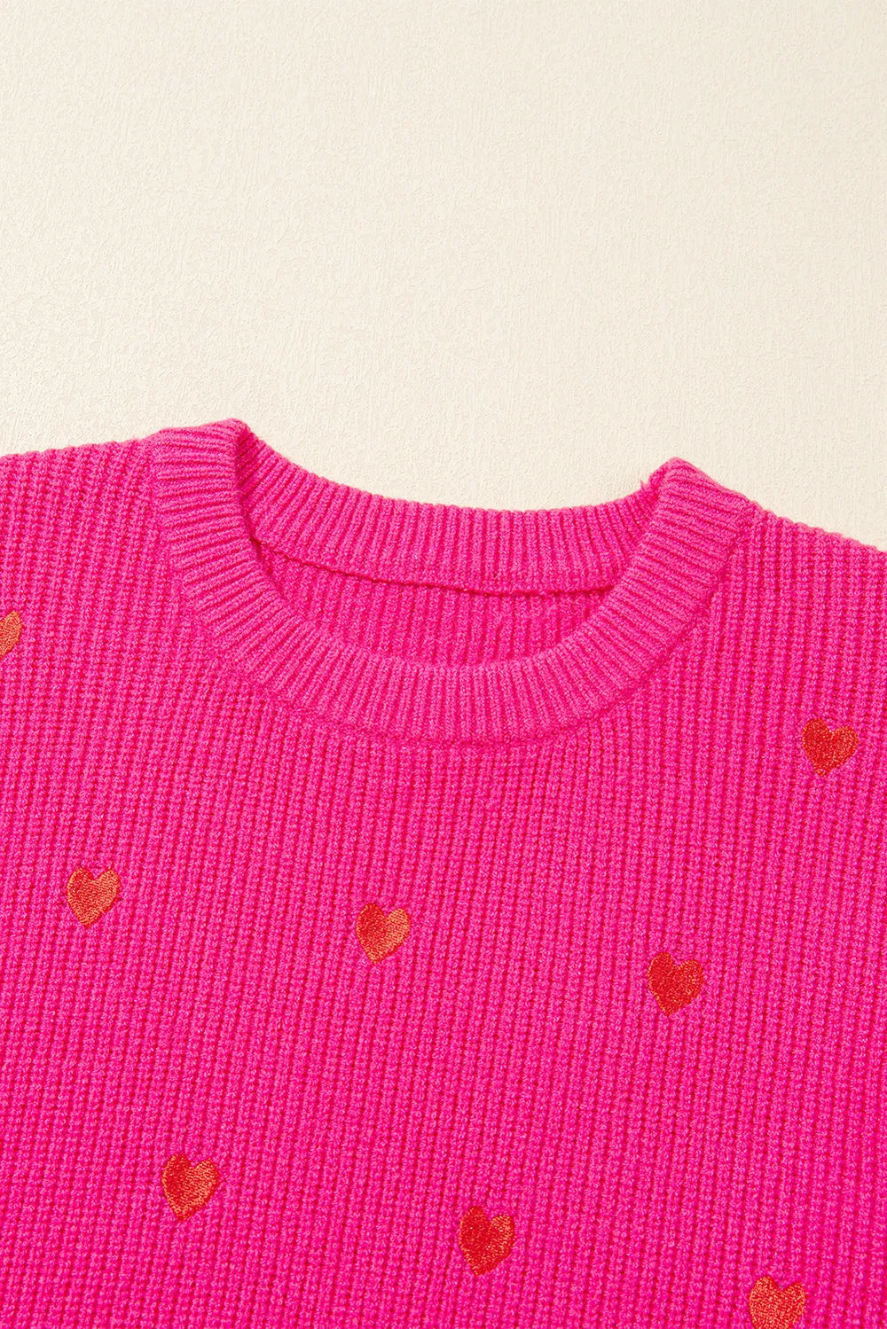 Heart Round Neck Long Sleeve Sweater - adritiX
