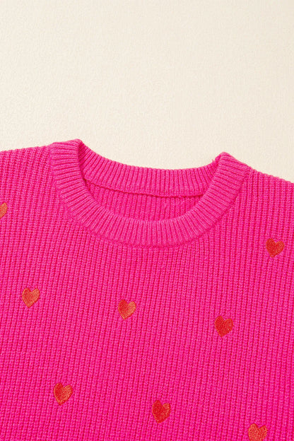 Heart Round Neck Long Sleeve Sweater - adritiX