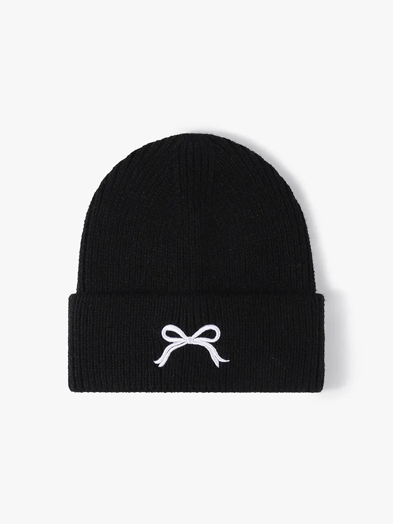 Embroidered Bow Knit Hat - adritiX