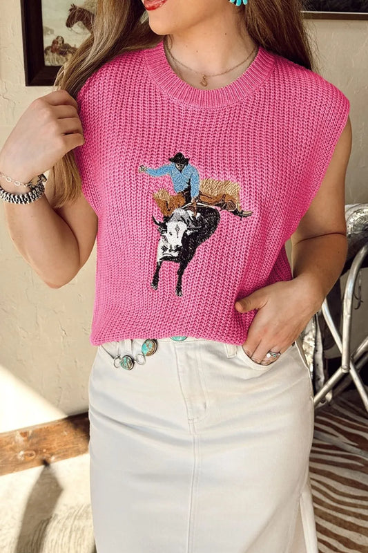 Graphic Round Neck Sweater Vest - adritiX