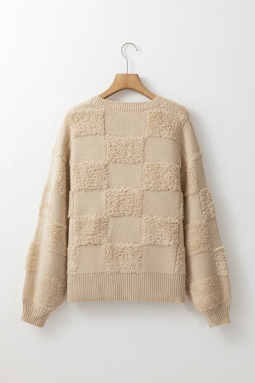 Checkered Round Neck Dropped Shoulder Sweater - adritiX