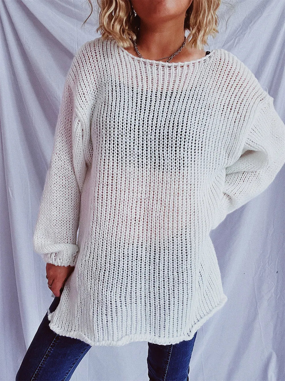 Boat Neck Dropped Shoulder Sweater - adritiX