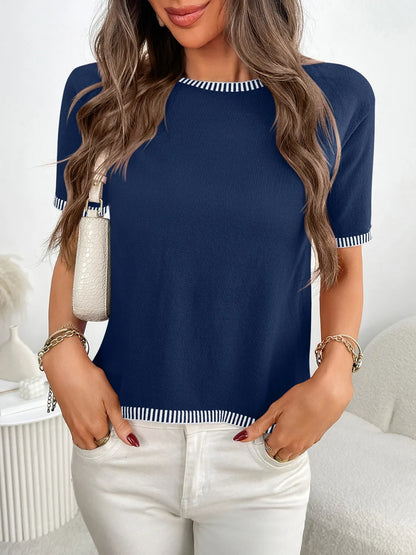 Short Sleeve Round Neck Knit Top - adritiX