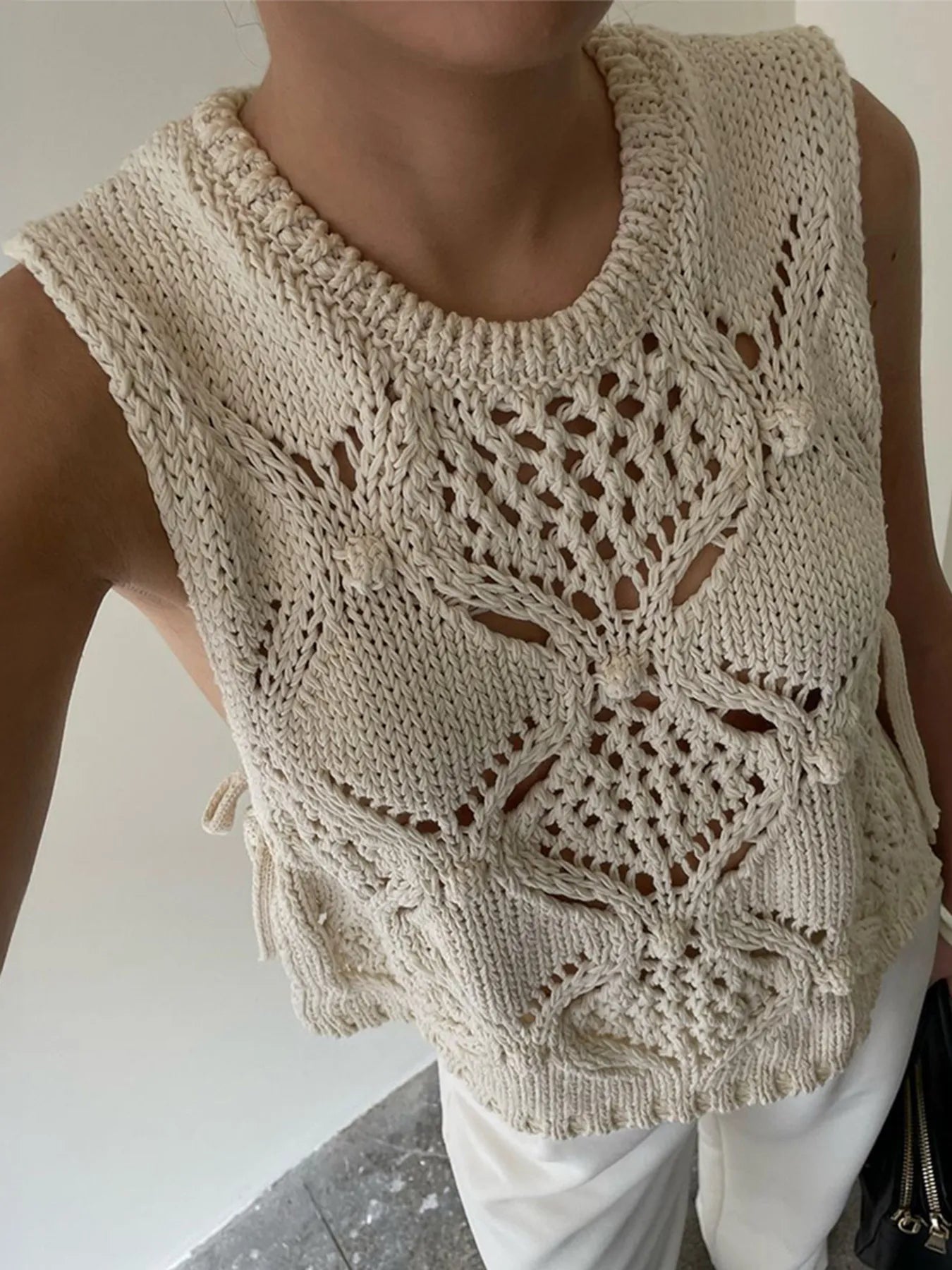 Crochet Hollow Out Sweater Vest - adritiX