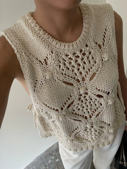 Crochet Hollow Out Sweater Vest - adritiX