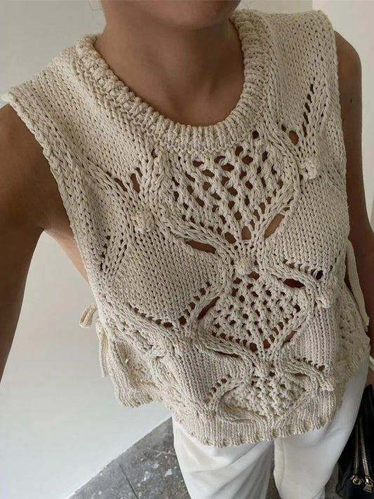 Crochet Hollow Out Sweater Vest - adritiX