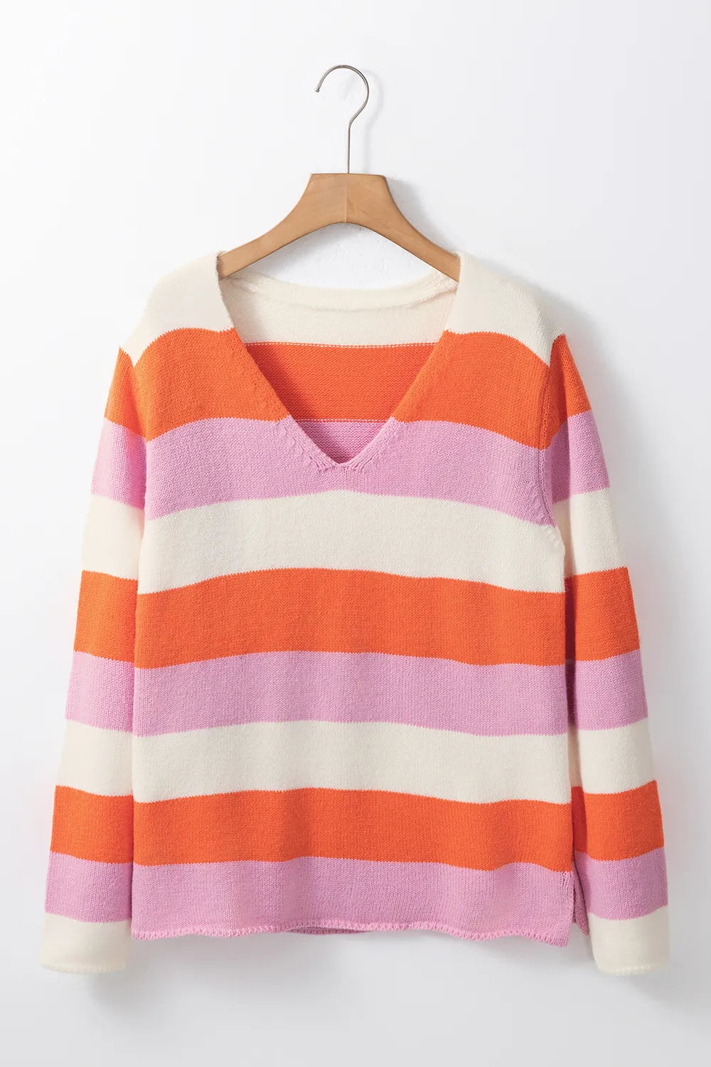 Color Block V-Neck Long Sleeve Sweater - adritiX