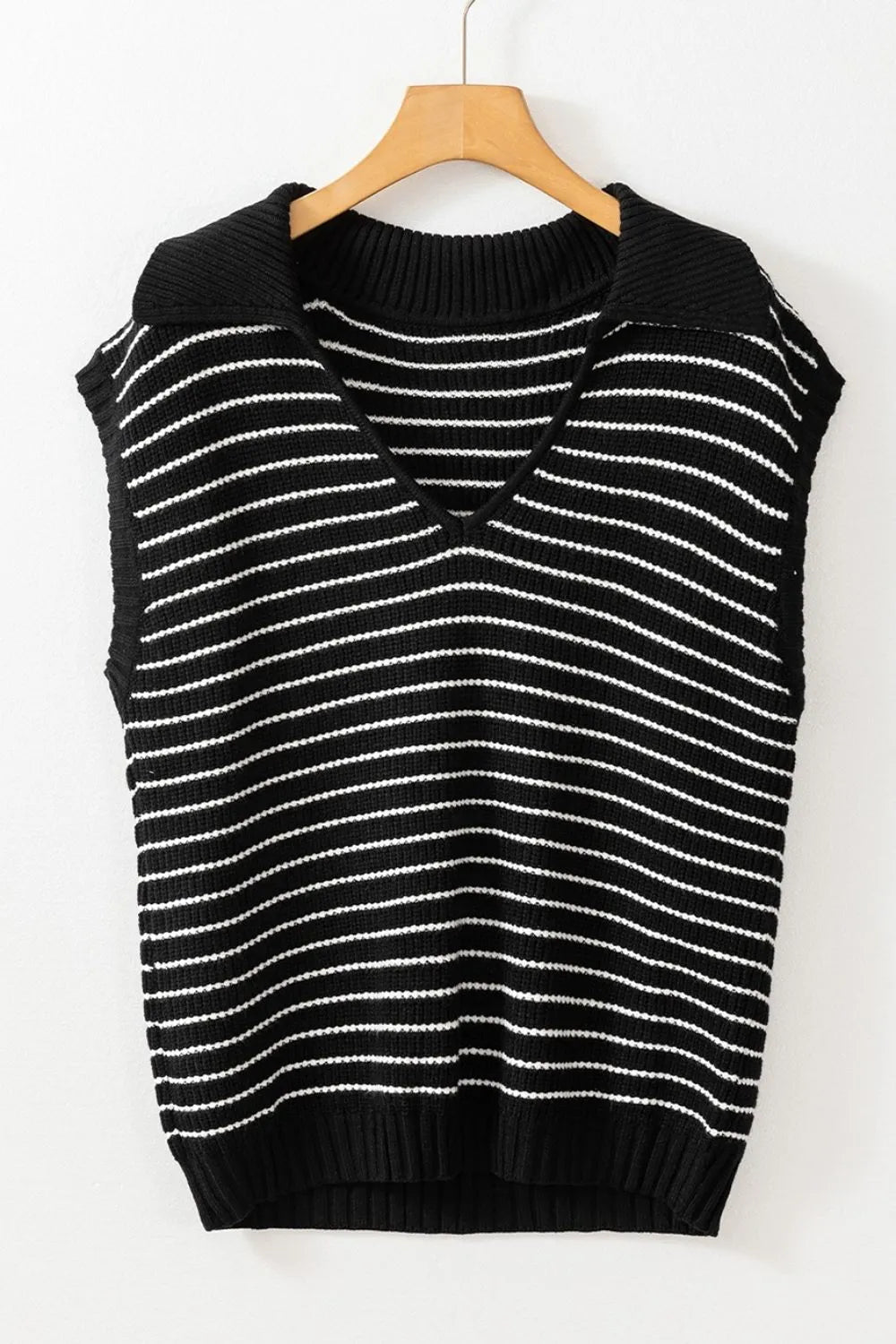 Stripe Turn-Down Johnny Collar Sweater Vest - adritiX