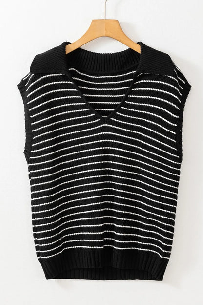 Stripe Turn-Down Johnny Collar Sweater Vest - adritiX