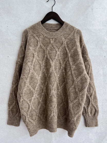 Diamond Round Neck Long Sleeve Sweater - adritiX