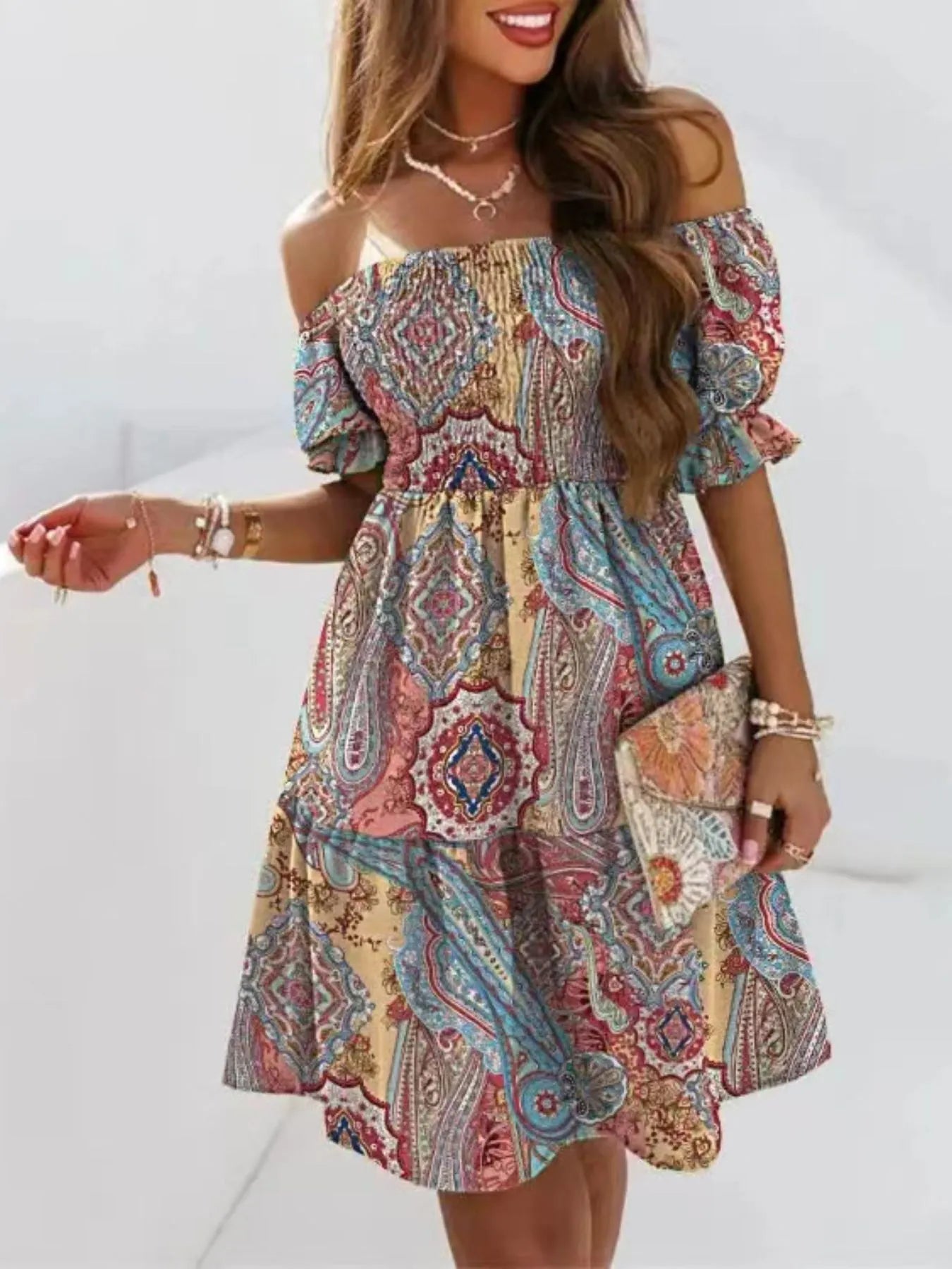 Off Shoulder Smocked Summer Dress - adritiX