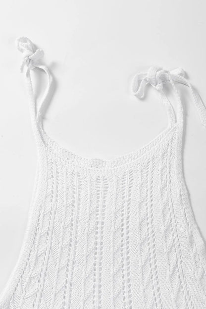 Tie Straps Wave Stripes Textured Eyelet Knitted Vest - adritiX